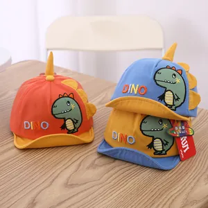 Cute cartoon dinosaur baby baseball hats in orange, blue and yellow colors