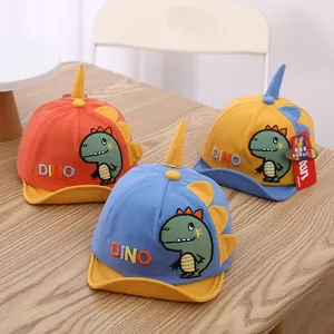 Toddler baseball caps with cute cartoon dinosaur embroidery in three vibrant colors