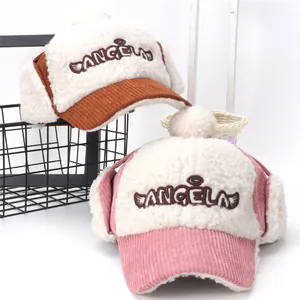 Gorro Ushanka de Invierno para Niños de Pana con Orejeras Angela Bordado Pompon Gorra de Béisbol Caliente a Prueba de Viento para Niños Niñas