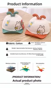 Détail des casquettes en coton pour bébé avec oreilles de lapin 3D et visière souple