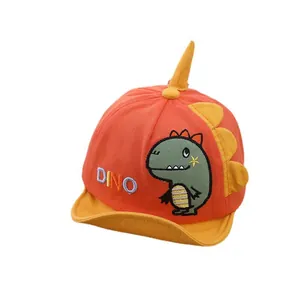 Orange toddler baseball cap with cute cartoon dinosaur embroidery and 3D decorative spines
