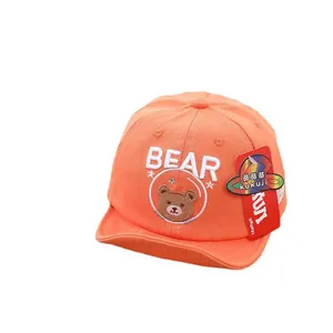 Casquette de baseball orange pour bébé en coton avec broderie ours et protection solaire
