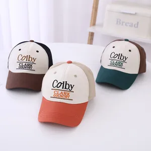 Vintage kids baseball cap with letter embroidery and contrast color visor for summer