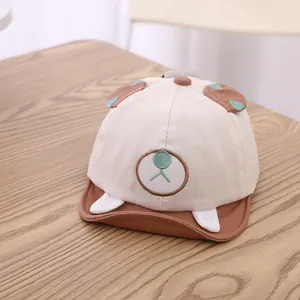 Detailed close-up of cute cartoon bear baseball cap with 3D ears and soft cotton fabric