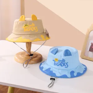 Cappello da sole per bambini in cotone con tigre, cinturino regolabile e orecchie 3D