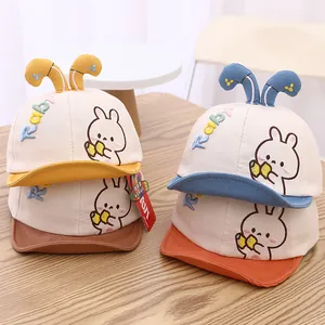 Casquette de Baseball Bébé Oreilles de Lapin Mélange Coton Bloc de Couleur Chapeau de Soleil Nourrisson Broderie Mignonne
