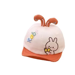 Casquette bébé bicolore rose et orange avec oreilles de lapin 3D et broderie mignonne