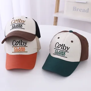 Kids Color Block Baseball Cap With Letter Embroidery Adjustable Cotton Blend Sun Hat For Boys Girls Retro Hip Hop Style