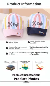 Detail view of cotton striped baseball cap with Kuji embroidery and Grow logo for kids