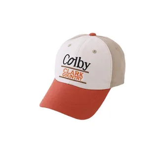 Three-tone vintage baseball cap with Colby embroidery and red brim for kids