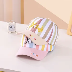 Kids' colorful striped cotton baseball cap with embroidered letters in a street style