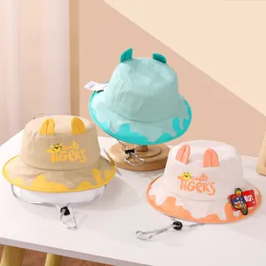 Cappello da Pescatore per Bambini con Tigre e Orecchie 3D Cappello Parasole in Misto Cotone con Corda Antivento Regolabile