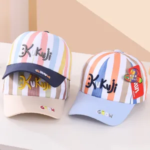 Kids Striped Cotton Baseball Cap For Boys Girls Toddler Sunshade Hat Outdoor Casual Adjustable Letter Embroidery Headwear