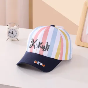 Kids colorful striped baseball cap with Kukuji embroidery for summer sun protection