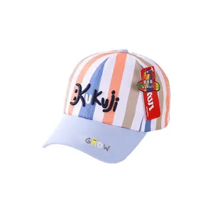 Kids colorful striped baseball cap with GROW embroidery and stylish hip-hop sun visor