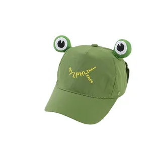 Grüne Baseballkappe mit 3D-Froschaugen und gelber Stickerei für Kinder-Straßenstil