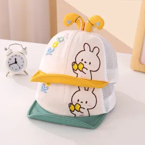 Toddler summer mesh baseball caps with cute bunny embroidery and 3D ears, beige set