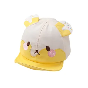 Süße Baby-Baseballkappe mit Cartoon-Bärenohren und Sonnenschutz in Creme und Gelb
