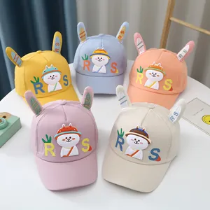 Casquettes de baseball en coton pour enfants avec oreilles de lapin et écussons de dessin animé