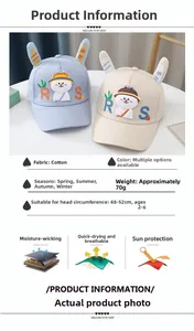Tableau détaillé montrant le tissu en coton et les spécifications des casquettes lapin enfant
