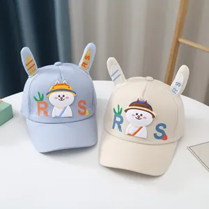 Casquettes de baseball enfant avec oreilles de lapin en bleu clair et beige cartoon