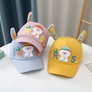 Casquettes de baseball enfant avec oreilles de lapin, patch ours, en rose bleu et jaune