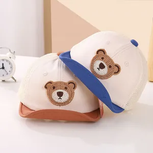 Infant mesh baseball cap with cute bear embroidery and soft brim for sun protection