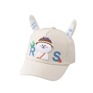 Casquette de baseball beige pour enfants avec oreilles de lapin et lettres RS brodées