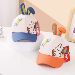 Mesh baby baseball hat with cute long rabbit ears and embroidery for 1-4 year old kids