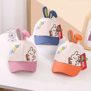 Detail of cute toddler mesh baseball caps with long bunny ears and Rabt embroidery