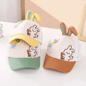 Baby mesh baseball caps with cute 3D bunny ears and Rabbit embroidery in various colors