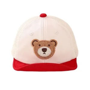Toddler mesh baseball cap with cute bear embroidery and breathable soft brim design