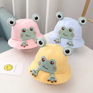 Chapeau de Pêcheur Dessin Animé Grenouille pour Bébé Enfant en Coton Respirant Protection Solaire Avec Mentonnière Coupe-Vent