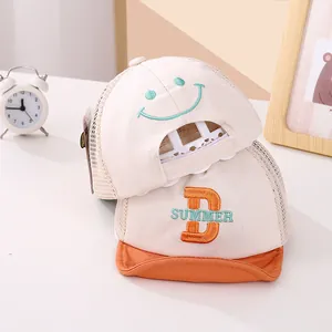 Breathable mesh baby baseball cap with smiling face embroidery for summer sun protection