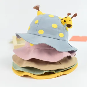 Cute giraffe pattern baby sun hat set in assorted vibrant colors with cotton wave brim
