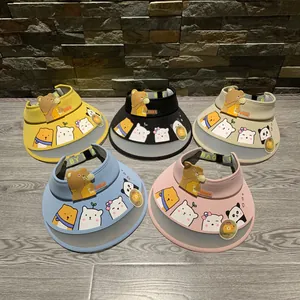 Detail of children's cartoon sun visors in five colors with 3D bear and UPF50+ protection