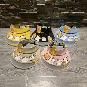Detailed view of children's sun visor hats with UPF 80+ protection and cute cartoon bears