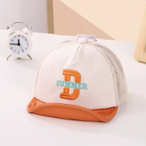 Toddler breathable mesh baseball cap with smile embroidery and soft orange sun visor