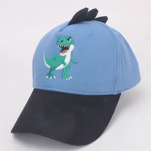Blaue und schwarze Kinder-Baseballkappe mit süßem gesticktem Dino für 3-8-Jährige
