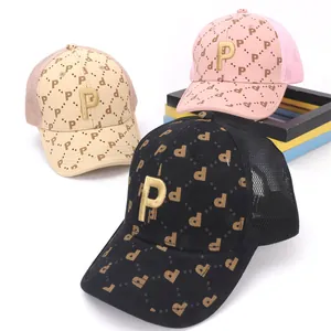 Kids Mesh Breathable Baseball Cap P Letter Embroidery Monogram Sun Hat Adjustable For Boys Girls Children Outdoor Fashion Cap