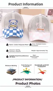 Detail of breathable mesh baby sun hat with cute bear embroidery and quick-dry fabric
