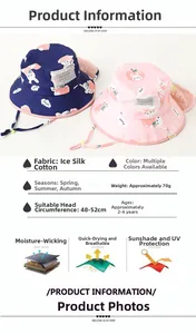 Detail of pink and navy toddler sun hats with bunny patterns and ice silk fabric