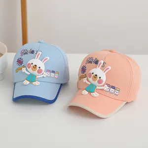 Casquette de baseball enfant avec lapin 3D mignon en bleu clair et rose pastel