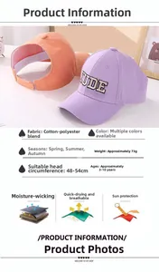 Detailed size chart for kids baseball cap with KUDE embroidery and cotton blend fabric