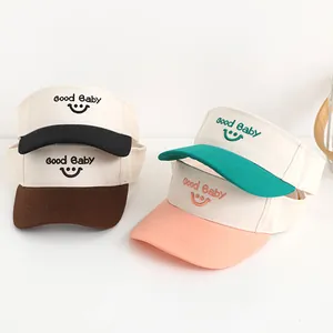 Children's Empty Top Hat Cotton Visor Summer Sun Hat Smiley Embroidery For Kids Toddlers Fashion Outdoor Sunshade Headwear