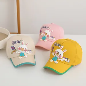 Casquettes de baseball lapin pour enfants en beige rose et jaune avec broderie Smile
