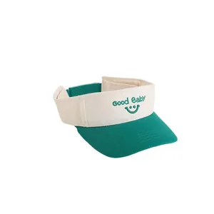Kids smile face embroidery sun visor hat with adjustable strap and green peak