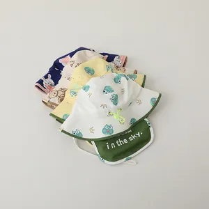 Kids ice silk sun hats with cute animal patterns and neck protection flap for summer