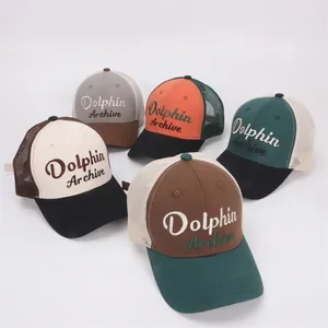 Collection of kids trucker hats with breathable mesh and Dolphin Archive embroidery
