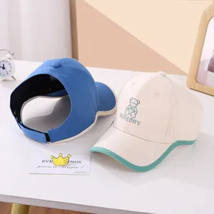 Detail of children's baseball caps with bear embroidery and open top sun protection